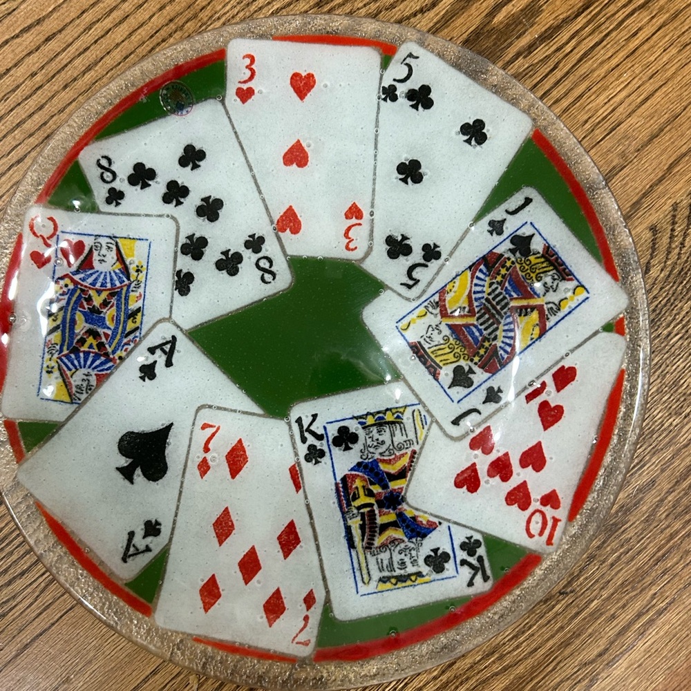 Peggy Karr Glass 14 In Poker Design Glass Plate Handmade & Signed